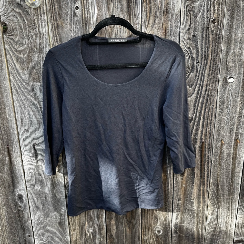 Kimmich Tricot Long Sleeve Scoop Neck Top Size Large Navy Blue